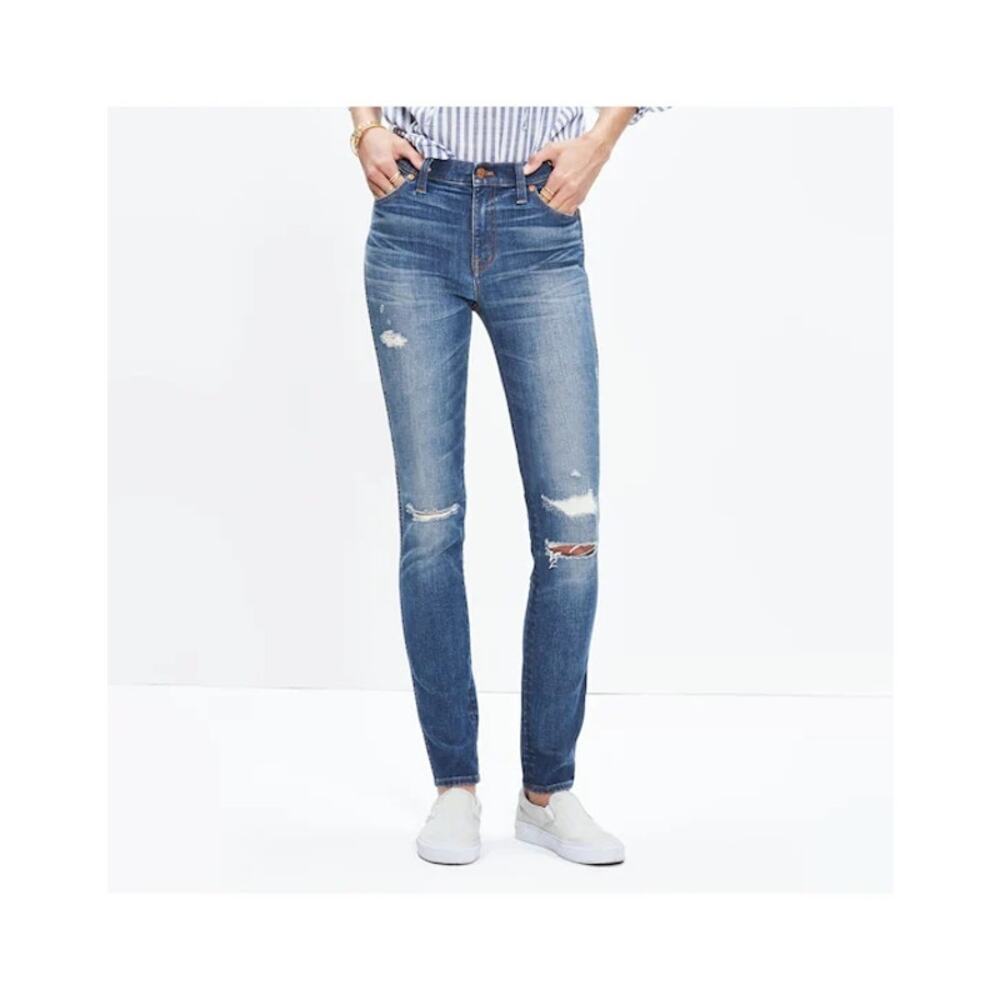 Madewell 9" high rise sz 28 distressed denim skinny ankle stretch jeans EUC
